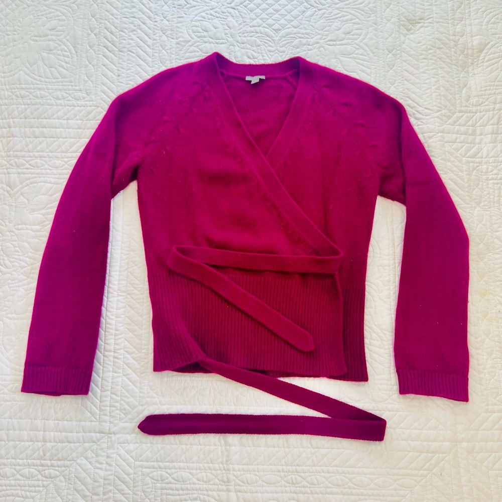 Ann Taylor Angora Fuchsia Wrap V-Neck Sweater